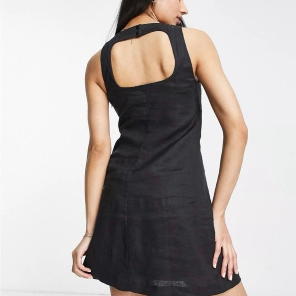 & Other Stories 100% Linen Black Mini Dress w/ Cutout Back Sz 6